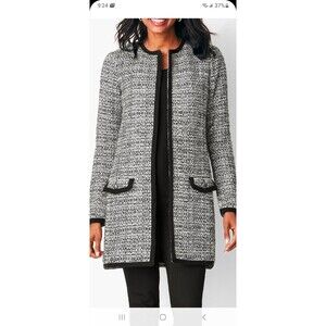 Talbots soft tweed knit open long cardigan jacket XPetite $189 classic office